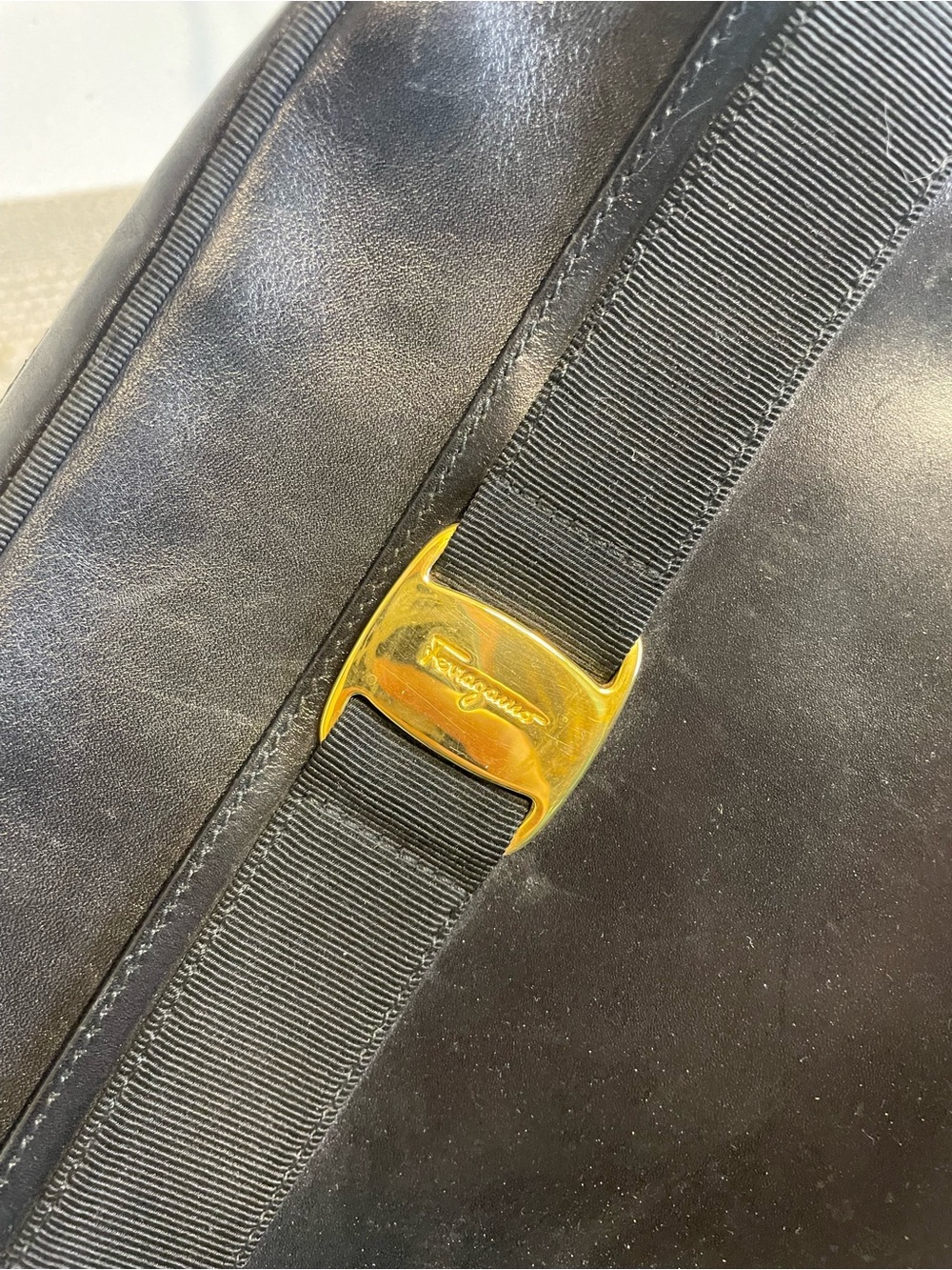 Vintage Salvatore Ferragamo Black Crossbody Bag with Gold Logo Accent - Picture 6 of 10